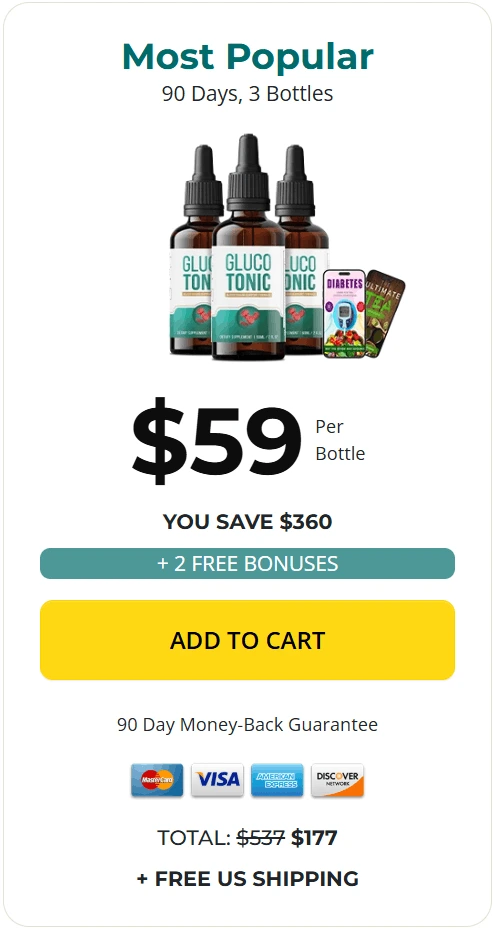 Buy Glucotonic 3 Bottles — $59 per bottle Most Popular