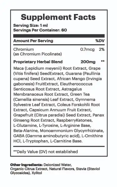 Glucotonic supplement facts label showing all natural ingredients